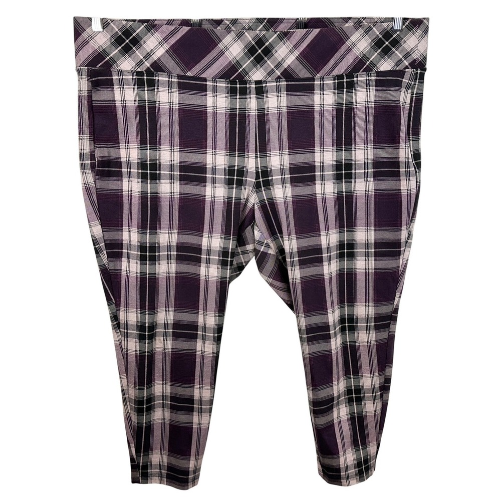 Torrid Plus Size 4X Pull On Pants Purple Black Plaid Crop Skinny Ankle 1343